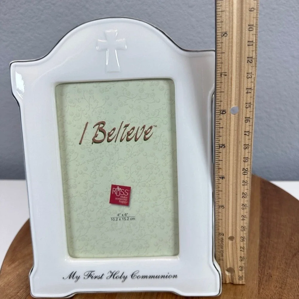 VTG Russ Berrie My First Holy Communion Ceramic‎ 4x6 Picture Frame White Cross